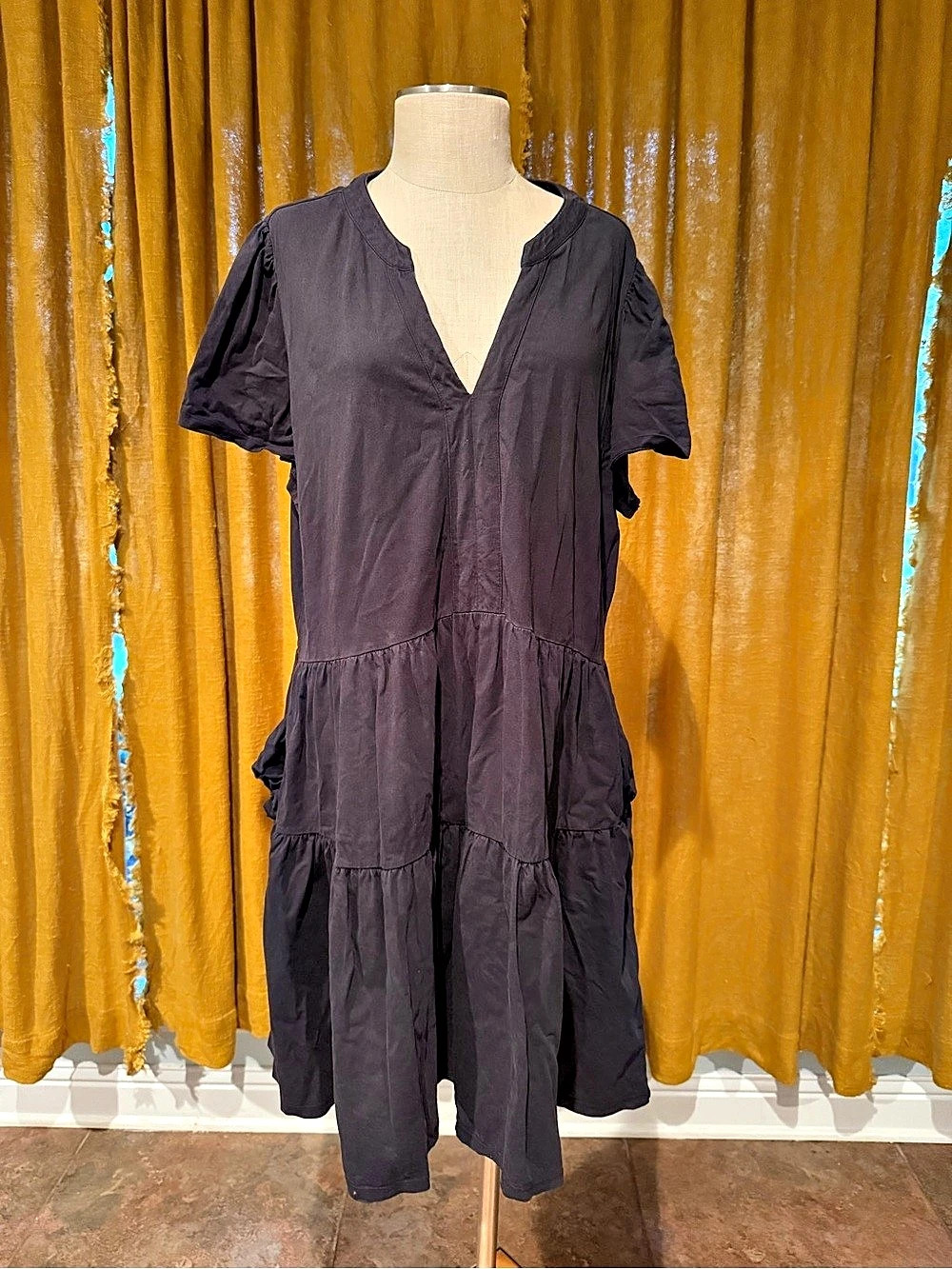 Lands' End Tiered Midi Dress in Black Size 1X